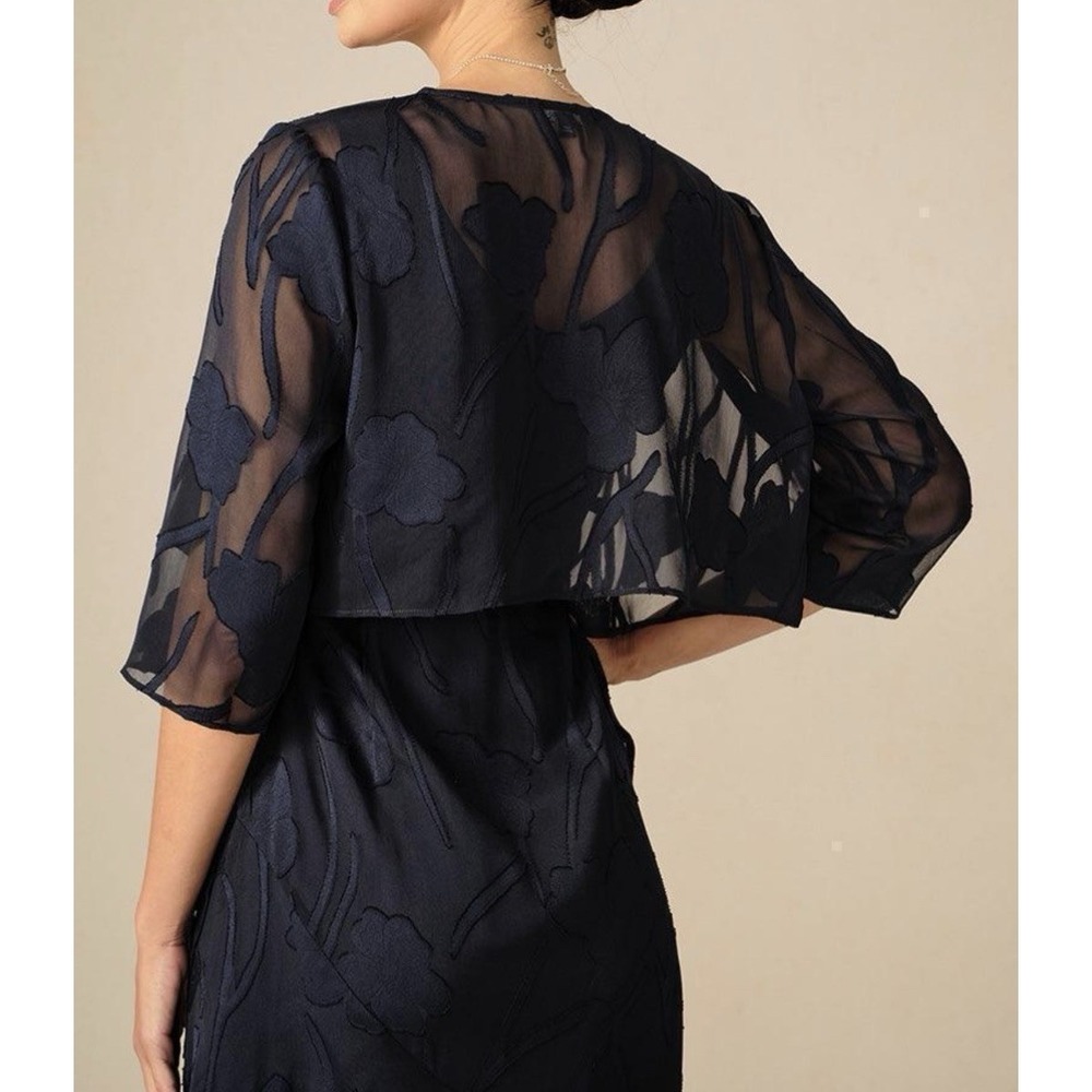 MSGLAMOR Floral Sheer Chiffon 3/4 Sleeve Shrug Navy NWT Medium
